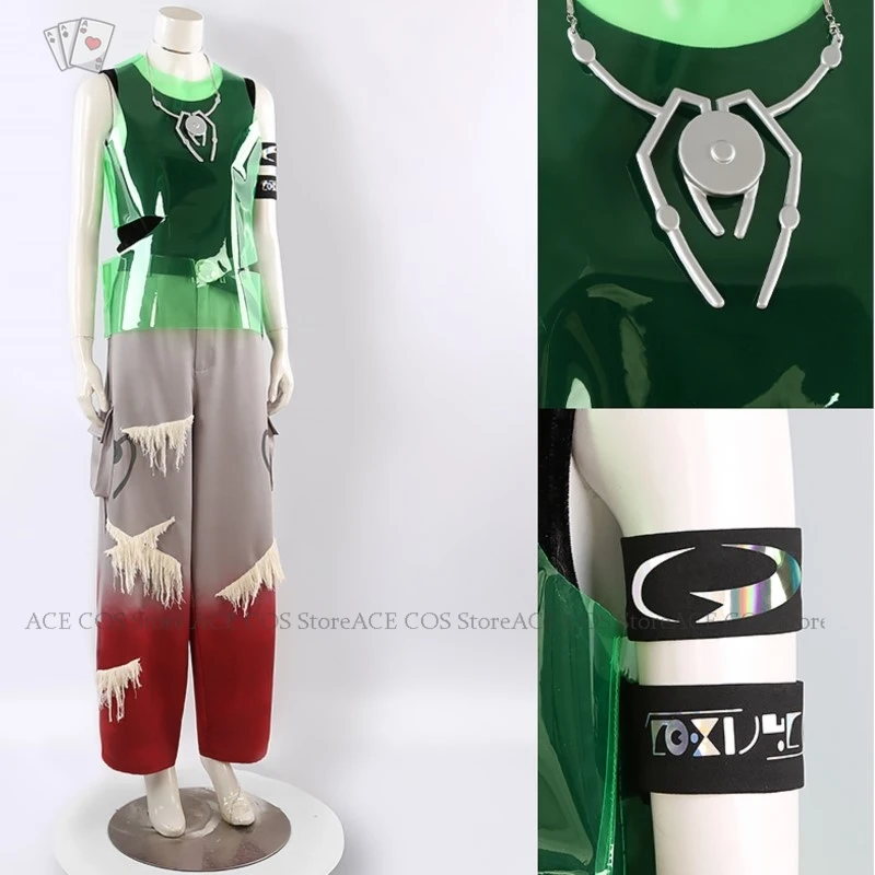 ALIEN STAGE Round 7 Blink Gone Till Cosplay Costume Wig Armband Prop Necklace Decor Unisex Green Vest Pants Performance Party