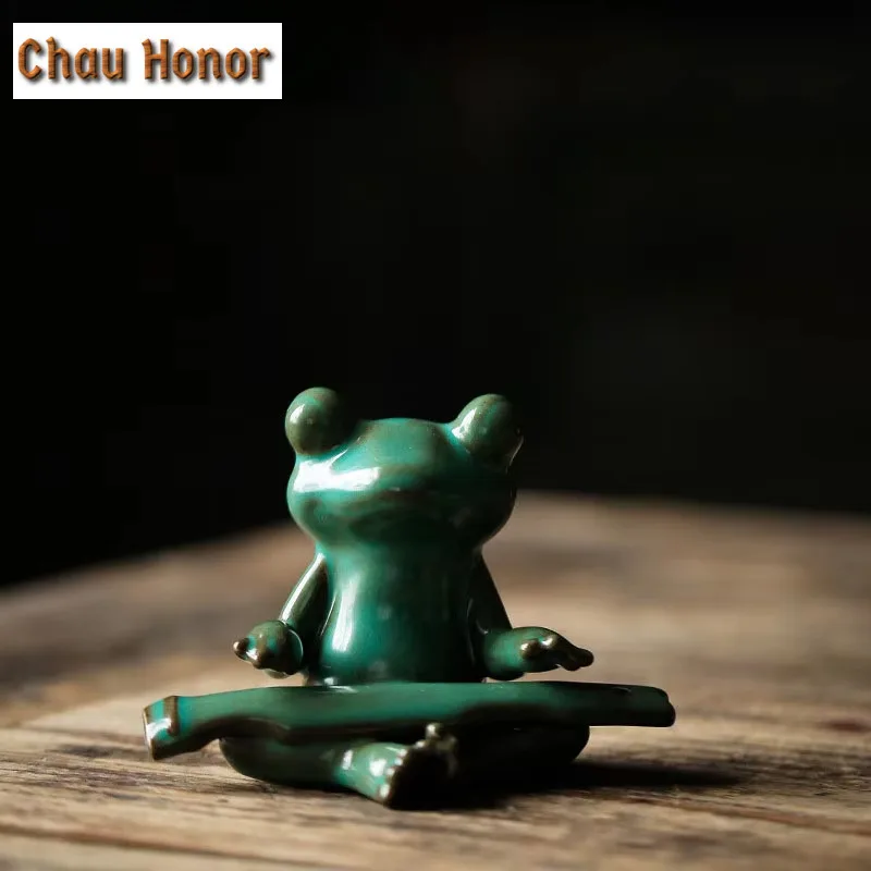 Japanese Turquoise Frog Tea Pet Handmade Flowerpot Landscaping Tea Figurine Play Toys Tea Statue Ornaments Teaset Workmanship