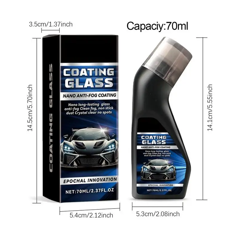 Glass Coating For Cars 70ml Anti Fog Glass Cleaner Waterproof Protective Coating Agent Water Defogger Solution For Automotive