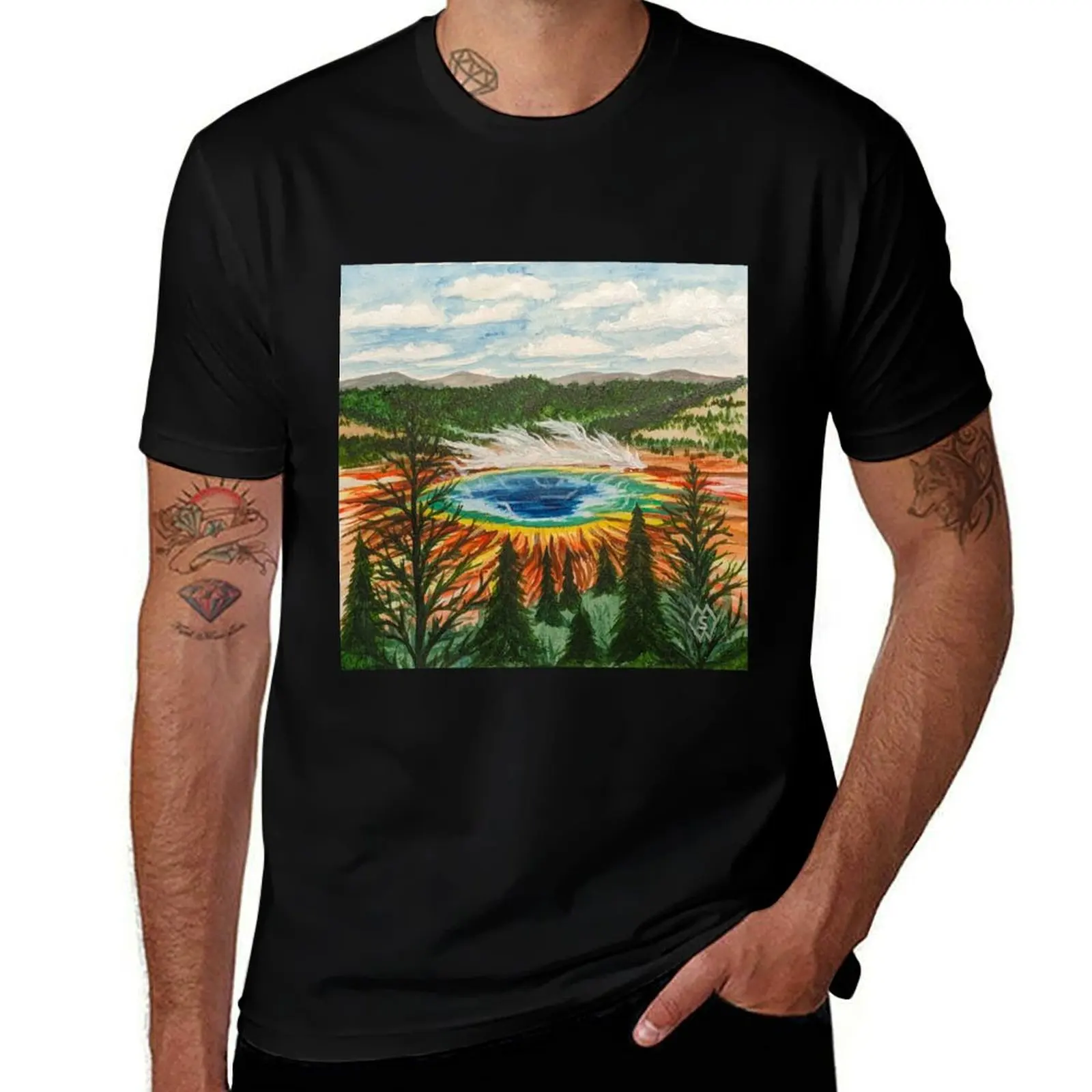 

Overlooking the Grand Prismatic Spring T-Shirt t shirt custom print man t shirt luxury man t shirt cotton high quality T-Shirt