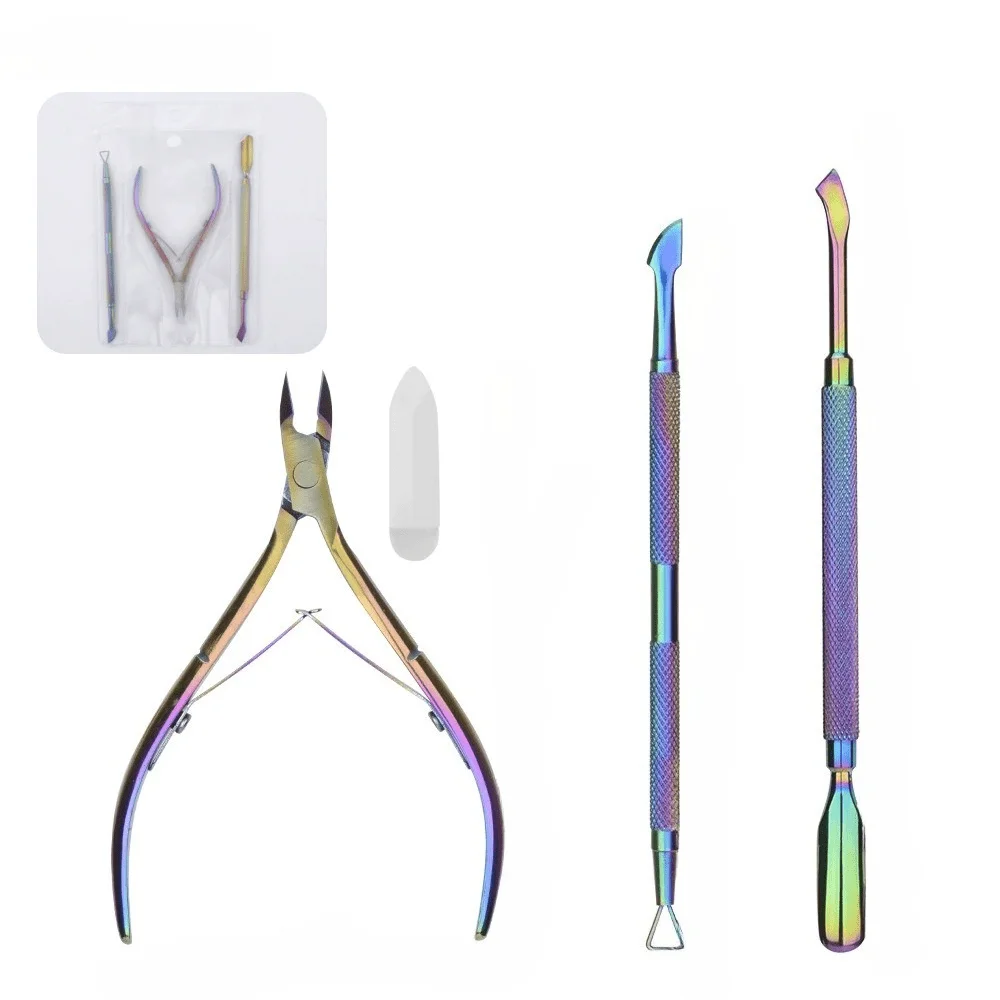 3 Pcs/Set Professional Stainless Steel Nail Cutter Scissor Nippers Muti Function Cuticle Pusher Remover Nail Care Manicure Kits