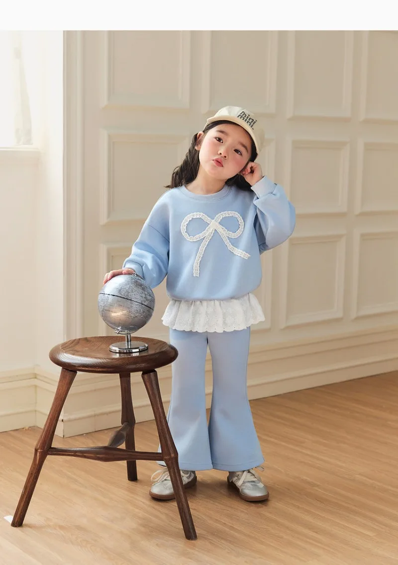 RAISE 2-8 Jahre Kinder Mädchen Zweiteiliges Outfit Herbst Kinder Mädchen Schleifen-Sweatshirt Trainingsanzüge 2026 Spitzenbesetzte Schlaghose Outfits – Detail 28