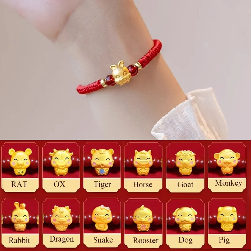 Lucky 12 Constellation Zodiac Sign Braided Animal Bracelet Men Women Red Rope Gold Color Beads Bracelet Bangle Gift Jewelry