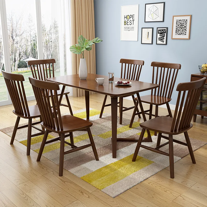 Nordic solid wood dining table and chair combination small apartment rectangular simple set meal dining table and chairs wholesa