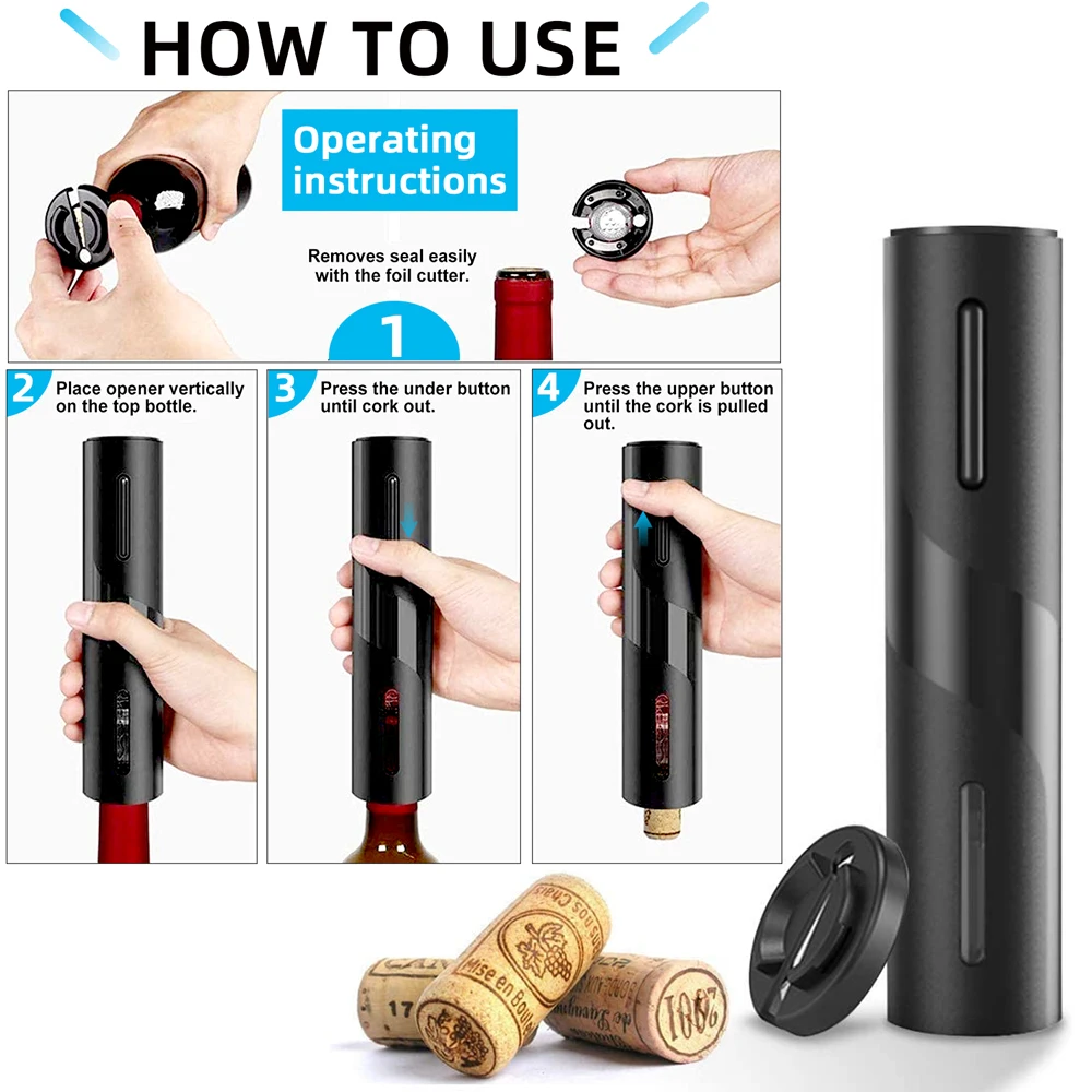 Electric Wine Openers for Beer Battery & USB Rechargeable Beer Bottle Openers Corkscrew Wine Beer Cap Opener Kitchen Accessories