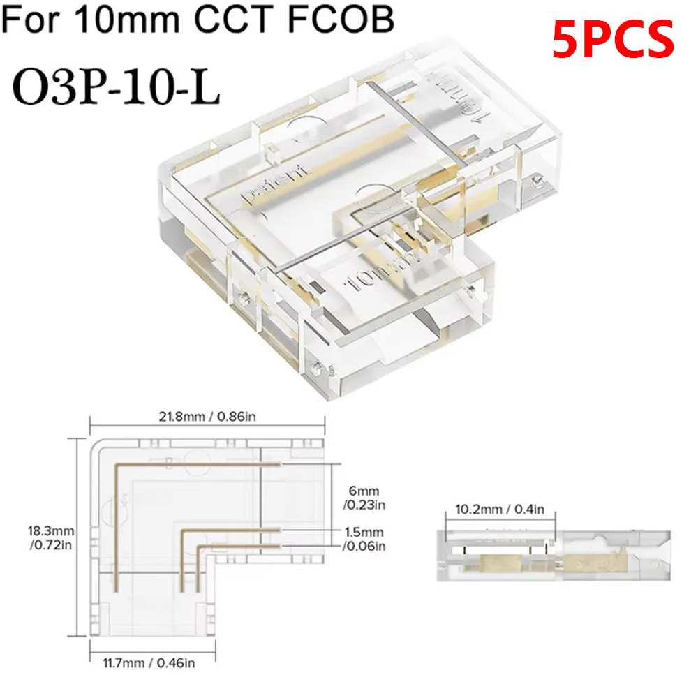 5Pcs/Set Mini Buckle COB Connector 2/3/4Pin Solderless LED Tape Light Connectors Transparent L-Shaped Corner