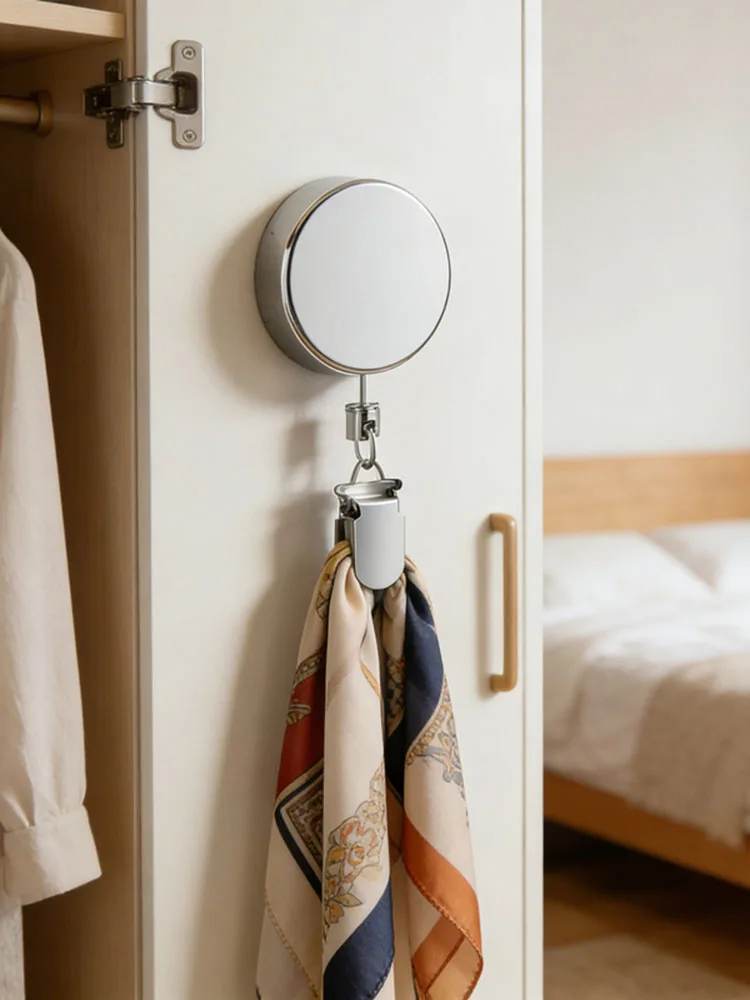 Automatic Retractable Towel Rack, No Punching Self-Adhesive Wall Hanging Towel Holder, Automatic Rebound with Strong Clip
