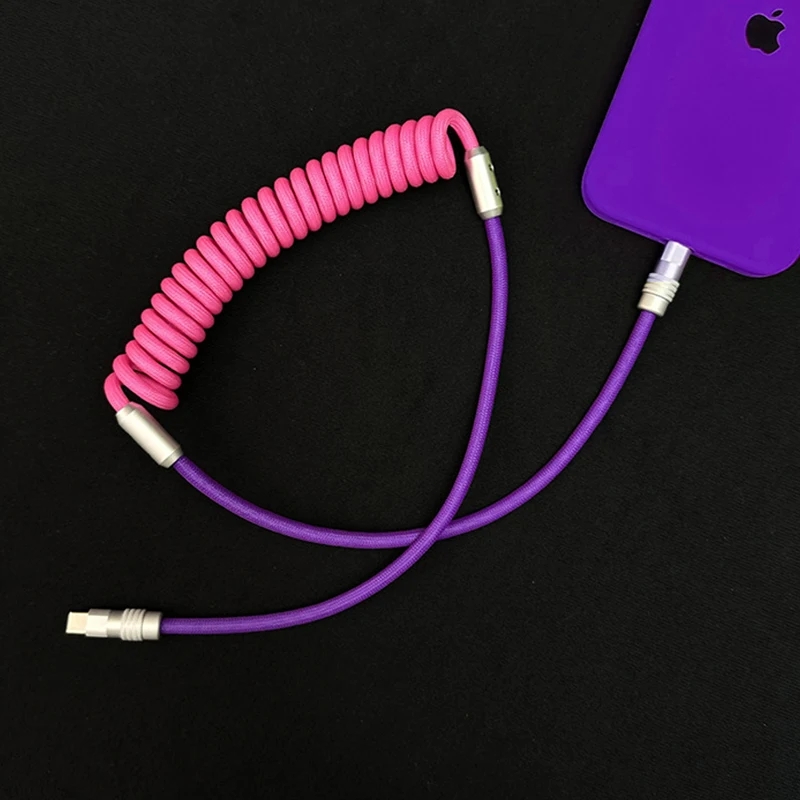 

New 100W Spring Spiral Expansion Data Cable Type-C To C Super Fast Charge Cable for Android Samsung Xiaomi Huawei