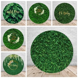 Green Leaves Oh Boy Backdrop Rustic Jungle Safari Boy Birthday Party Baby Shower Custom Round Elastic Circle Cover Background