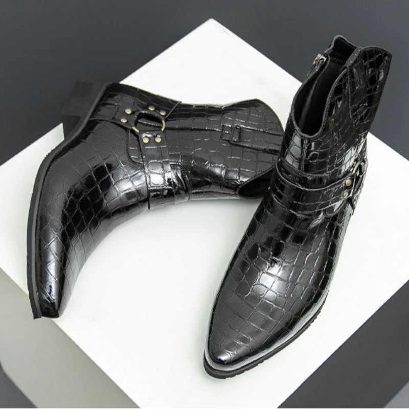 

New Fashion Chelsea Boots Men Genuine Leather Black Rome Style Ankle Boots Zipper Male Casual Buckle Shoes Sapato Botas