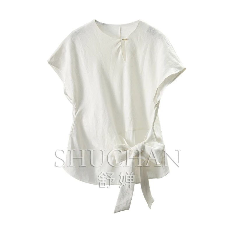 

linen wears elegance, cabinet ingenuity diagonal cut waist bag shoulder short-sleeved shirt women 92A4