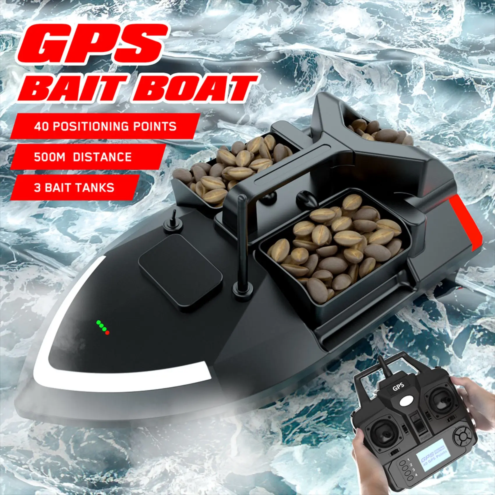 EU สต็อกรีโมทคอนโทรล GPS Autopilot เหยื่อเรือสําหรับปลาคาร์พตกปลาพร้อมไฟ LED,ความจุ 12000 mAh, 500 M และ Cruise ต่อ
