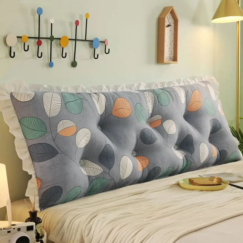 

Korean Washed Cotton Headboard Cushion Sweet Lotus Leaf Lace Tatami Princess Long Pillow Cute Printed Anti Collision Backrest