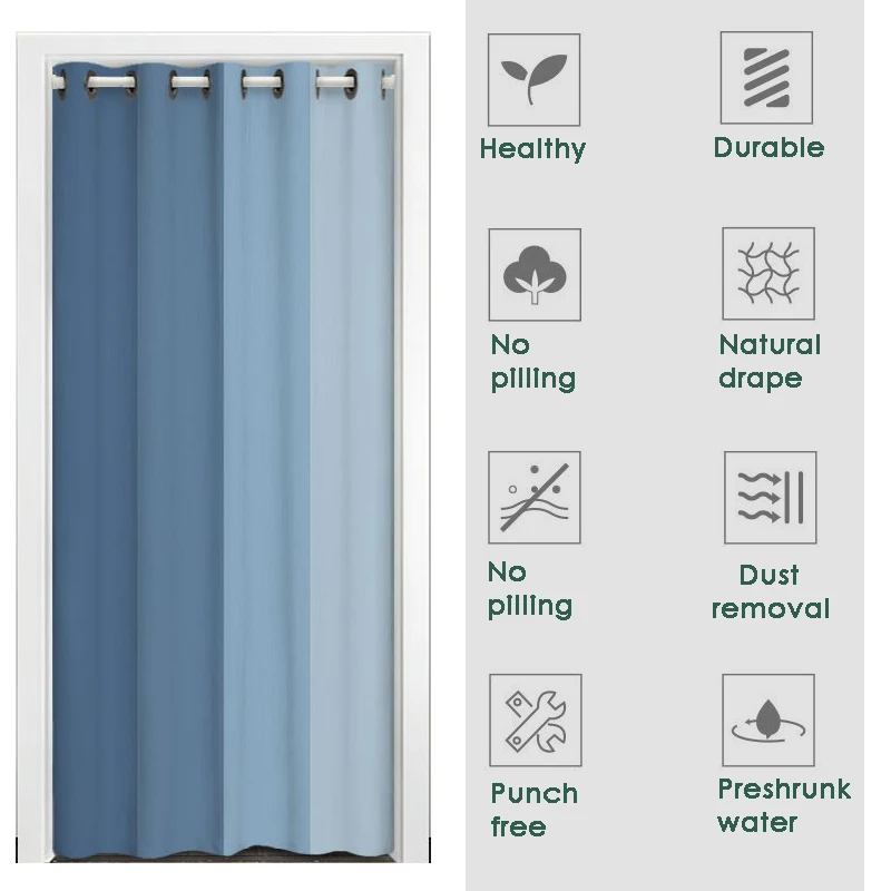 Nordic Gradient Door Curtain Blue Half-blackout Hanging Curtain for Living Room Partition Door Screen With Rod Home Deocration