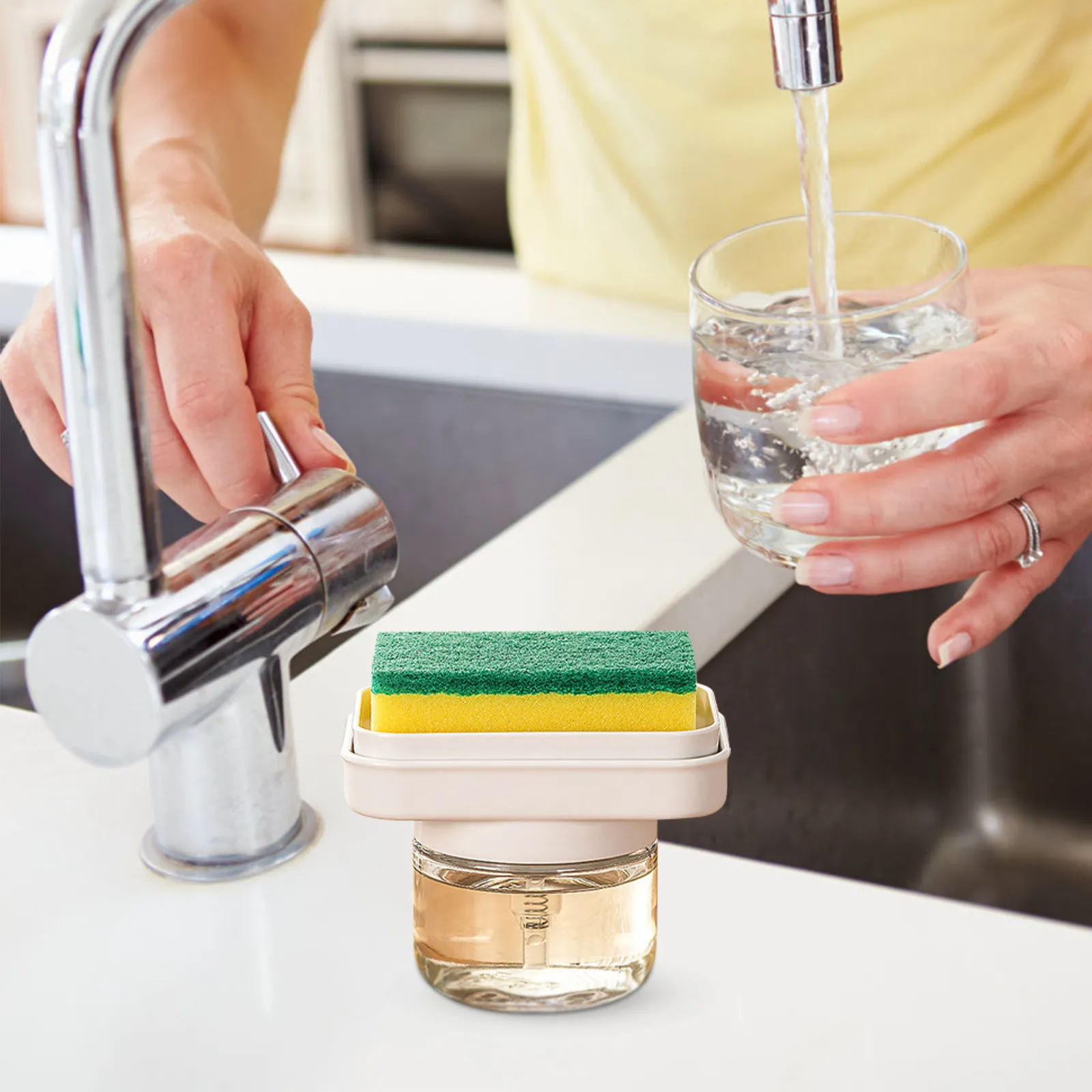 Dish Liquid Dispenser with Sponge Holder Washing Soap Kitchen for Sink Organizer