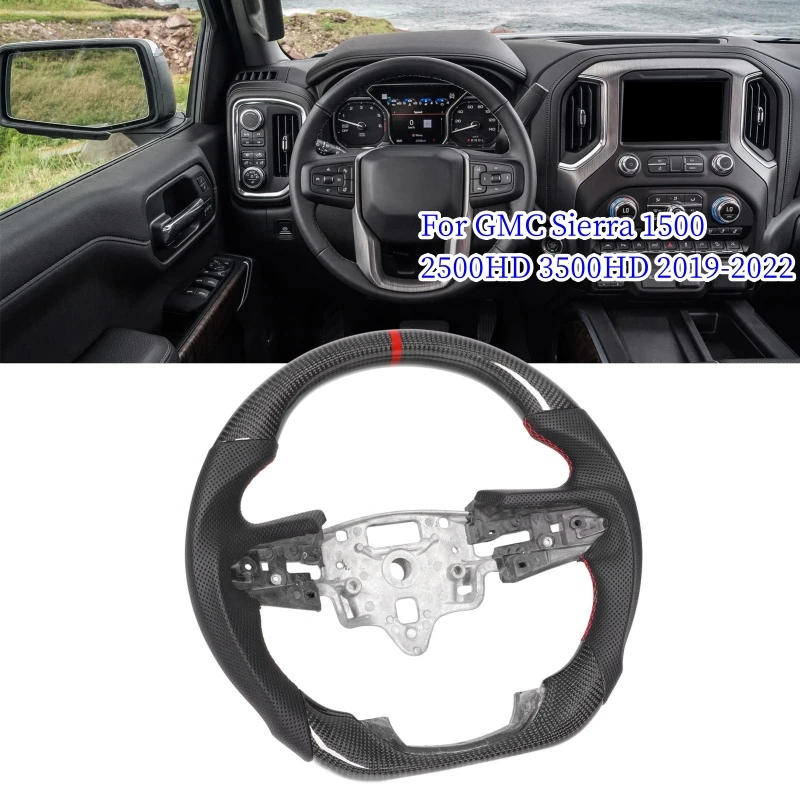 Fit For GMC Sierra 1500 2500HD 3500HD Steering Wheel 2020‑2022 Carbon Fiber Leather Steering Wheel Car Modification Accessories