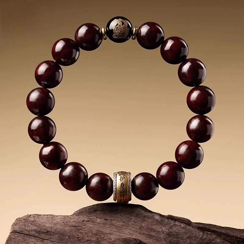 

Natural Red Sandalwood Zodiac Buddha Bracelet for Men Buddhist Prayer Beads for Peace and Good Fortune Gifts