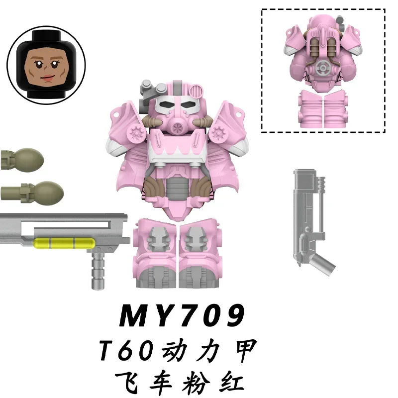 MOC Militär Bos Game T60 Power Armor Offiziere Soldaten Bausteine Anime Actionfiguren Ritter Roboter Bausteine Spielzeug