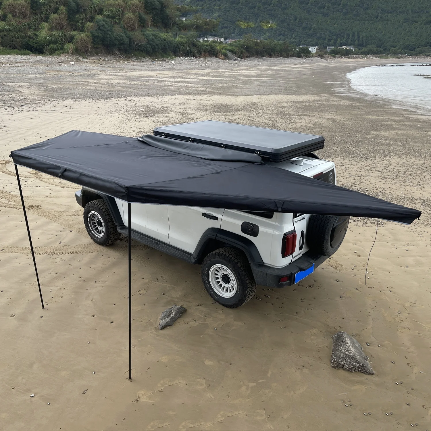 YX-A1-09 180 Degree Fan Shaped Oxford Cloth Four Season Outdoor Camping Equipment Car Roof Side Awning Tent Waterproof Portable