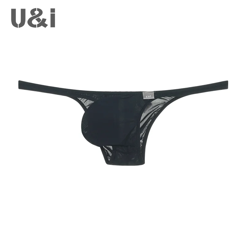 U&I sexy briefs men\'s thin elastic nylon ultra low waist scrotum support bikini half pack men\'s underwear