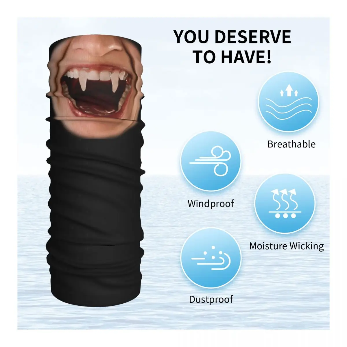 カスタムホラーヴァンパイアファングスバンダナウィンターネックウォーマー女性用防風ラップフェイススカーフスキーデビルゴーストゲイターヘッドバンド