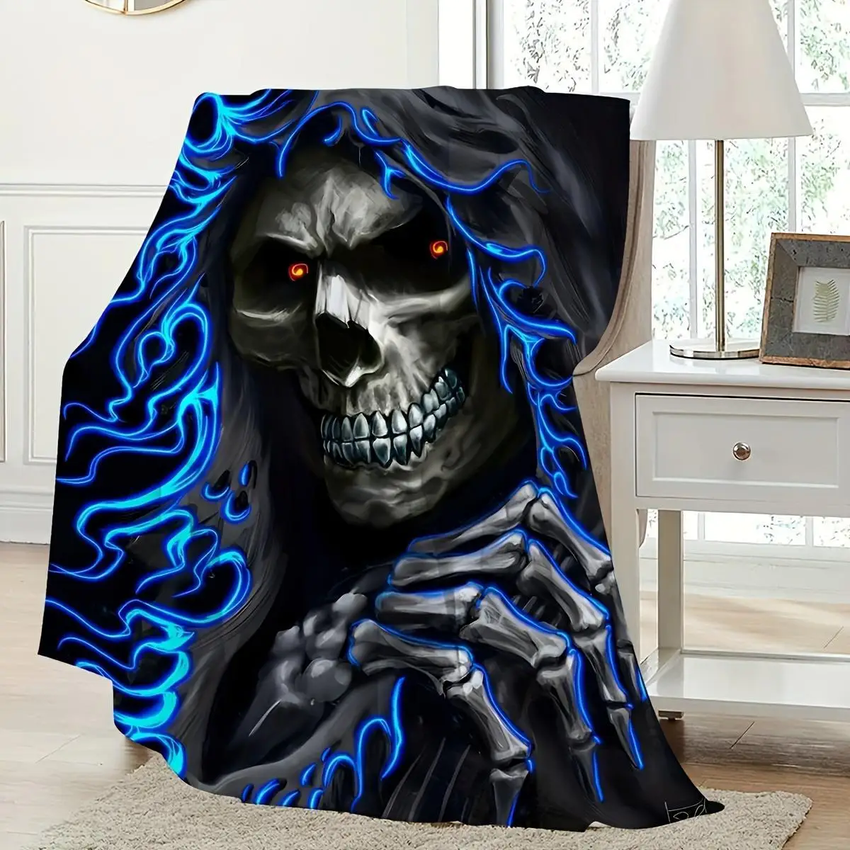 Skull Pattern Wool Blanket Super soft super cozy  machine washable  tear resistant durable easy care for all seasons