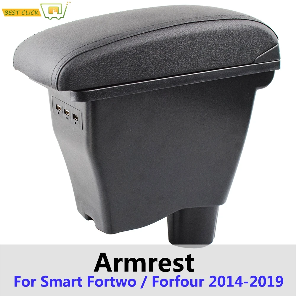 Leather Armrest For Smart Fortwo 2014 - 2019 Car Storage USB Interface Box Arm Rest Modification Forfour 2017