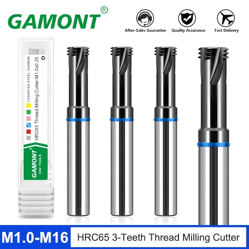 GAMONT HRC65 3-Teeth Thread Milling Cutter Tungsten Steel Carbide Black Coating High Hardness Endmills For CNC Machining Tools