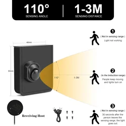 DC12V-24V Wireless Moveable PIR Motion Sensor Switch Support Multi-pieces Linkage Use With RF Receiver For Home LED Light Lamp