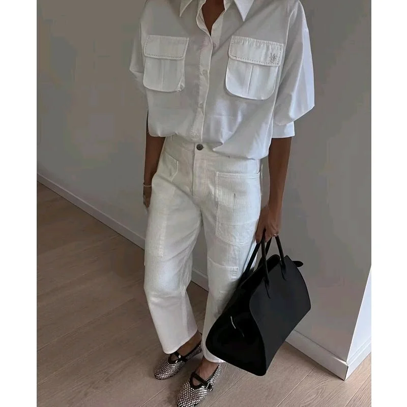 Novedad de primavera, csa informal de manga corta con cuello , estilo de viaje para mujer, cuello abatible versátil, d...
