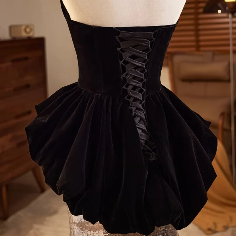 Evening Dress Strapless Sleeveless Sequins Mermaid Pleat Floor-Length Black Lace Up Elegant New Party Formal Dresses Woman B2804