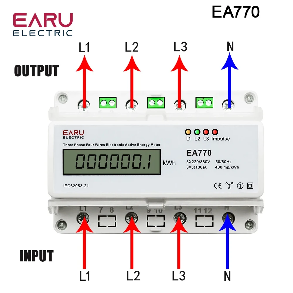 Imagem -04 - Medidor de Energia Ativa Eelectronic Trifásico Fios Monitor de Consumo de Energia Kwh Trilho Din 50hz 60hz 3*5100a 50 60hz Led Lcd