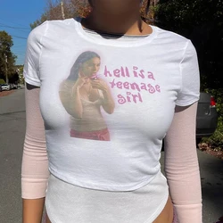 Aesthetics Vintage Casual Gothic Grunge Short Sleeve Graphic T-Shirt Y2k Style Crop Top Emo Girl 2000s Streetwear Women Baby Tee