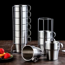 Double-walled Coffee Cup Set 304 Stainless Steel Mugs Coffee Cups Pack 6 Cups Tea Cups Outdoor Heat Insulation Anti-scalding