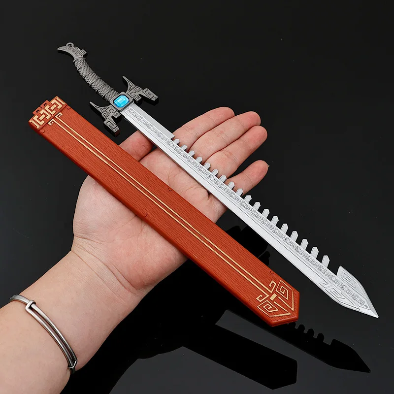 29cm/11.41in The Legend of Qin AnimePeripherals Shark Tooth Sword Metal Weapon Models Desktop Collectible Ornament Boy Toy gifts