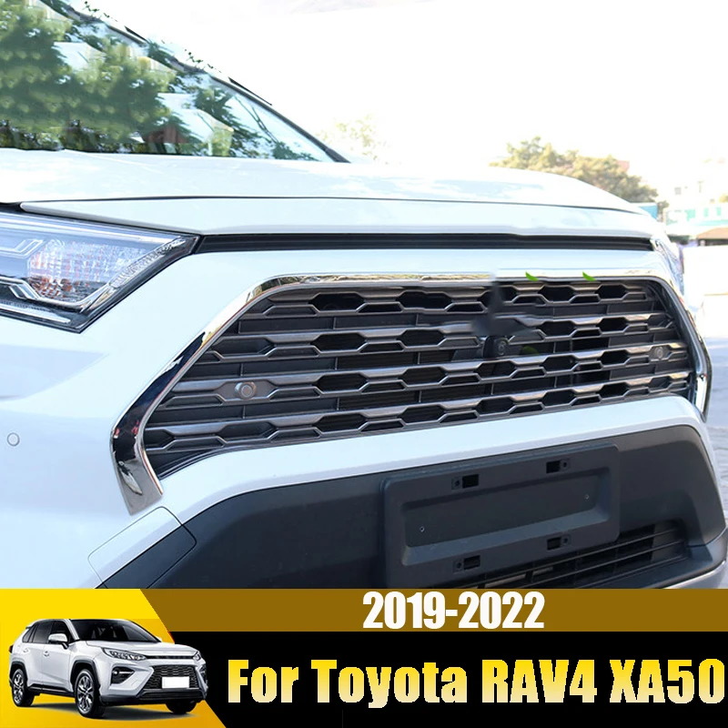 For Toyota RAV4 2019 2020 2021 2022 RAV 4 XA50 XA 50 Car Front Bumper Grill Decoration Sticker Cover Chrome Exterior Accessories