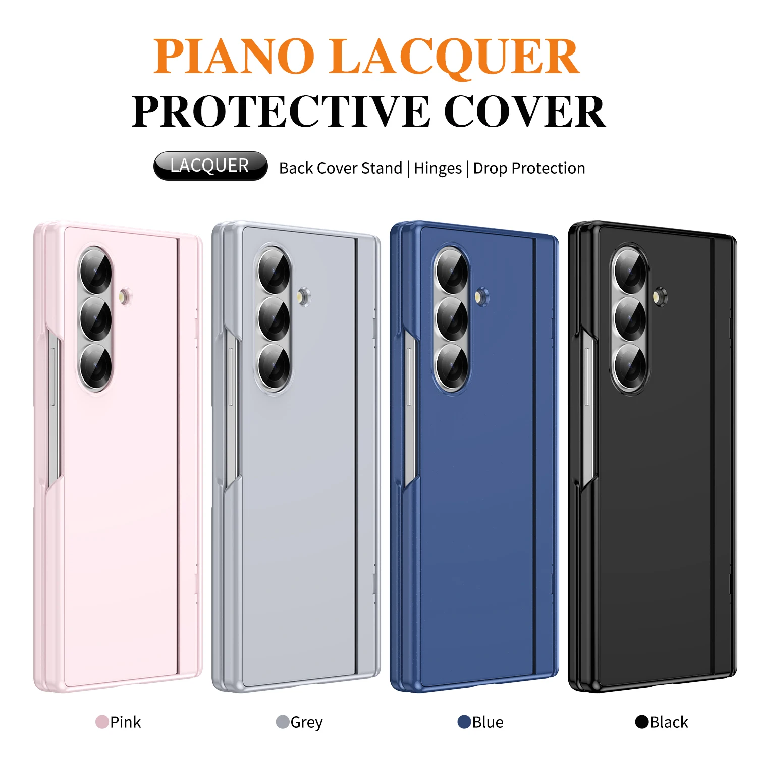 

For Samsung Z Fold 7 6 5 4 3 5G Luxury Piano Paint Phone Case Hinge Invisible Bracket Screen Glass Protect Film,Shockproof Cover