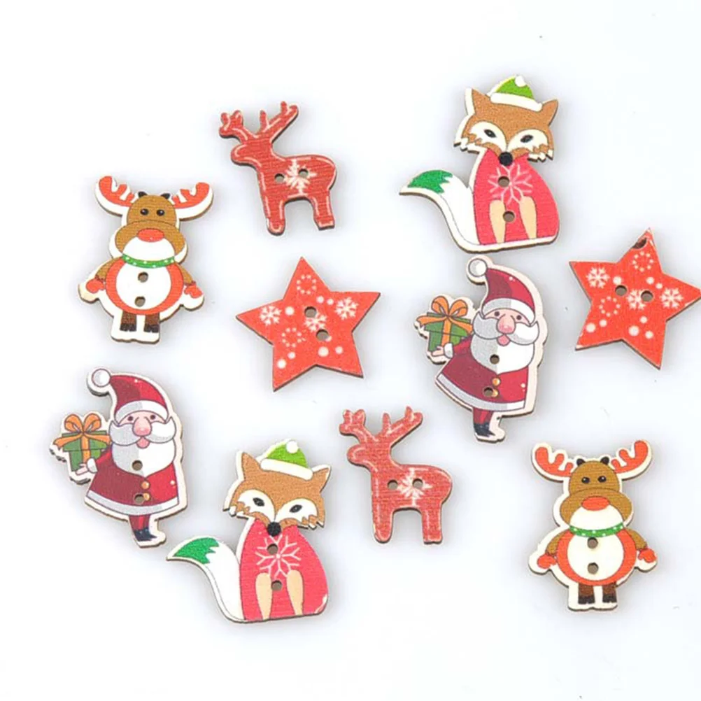 

50Pcs Wooden Buttons Festive Cartoon Print Buttons for 's Sweaters Hats Socks DIY Party Outfit Accessories Lovely Button