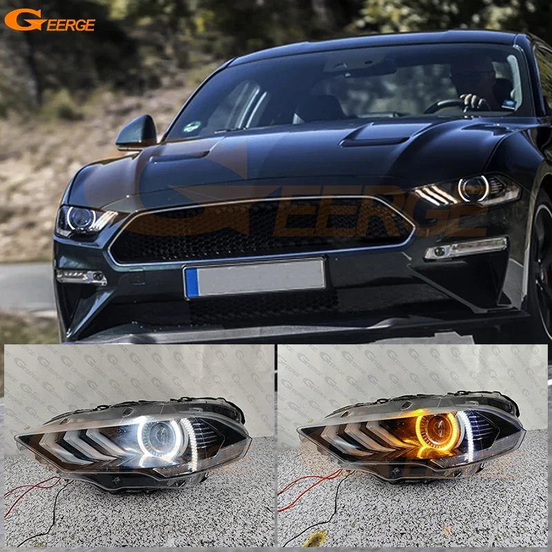 

For Ford Mustang 2018 2019 2020 2021 Ultra Bright Switchback Day Light Turn Signal SMD LED Angel Eyes Kit Halo Rings