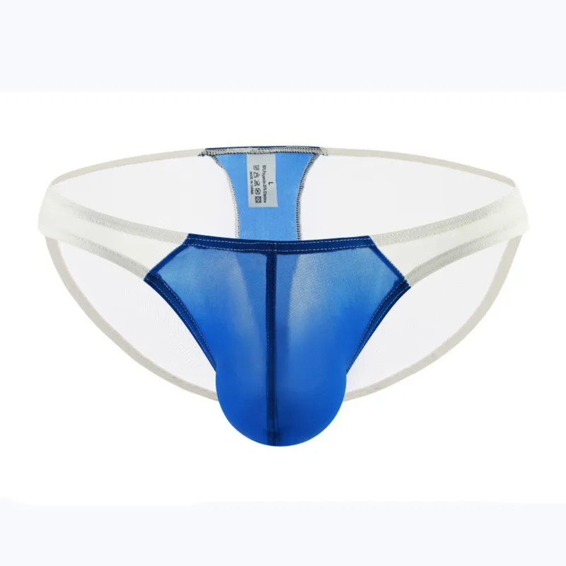 Men's ice silk mesh color matching triangular nylon low waist thin translucent hip-wrapped middle-aged and young underwear