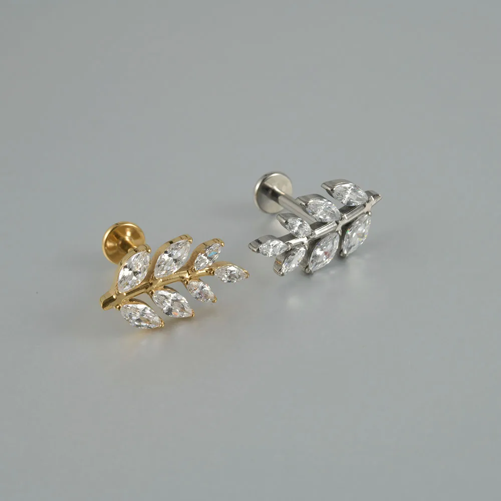 1PC G23 Titanium Marquise Zircon Lip Studs Internal Thread Moon Ear Helix Tragus Cartilage Helix Earrings Piercing Body Jewelry