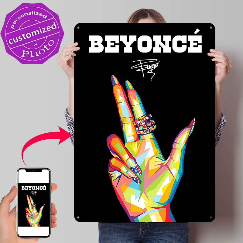 Beyonce Pop Art Hand 3D Texture Metal Poster Customized Wall Art Tin Sign Gift for Mancave Modern Home Decoration Room Wand Deko