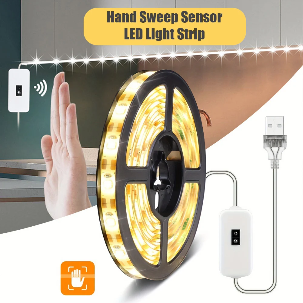 Lampu Strip LED Sensor gelombang sapu tangan lampu latar LED DC 5V USB 2835 lampu belakang LED TV dapur lampu bawah kabinet lampu LED Strip cahaya Diode