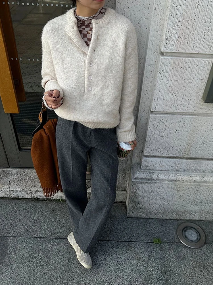 French Vintage Sweater Women Streetwear Button Loose Casual Lazy Wind Pullovers Autumn Winter Soft Harajuku Long Sleeve Jumpers