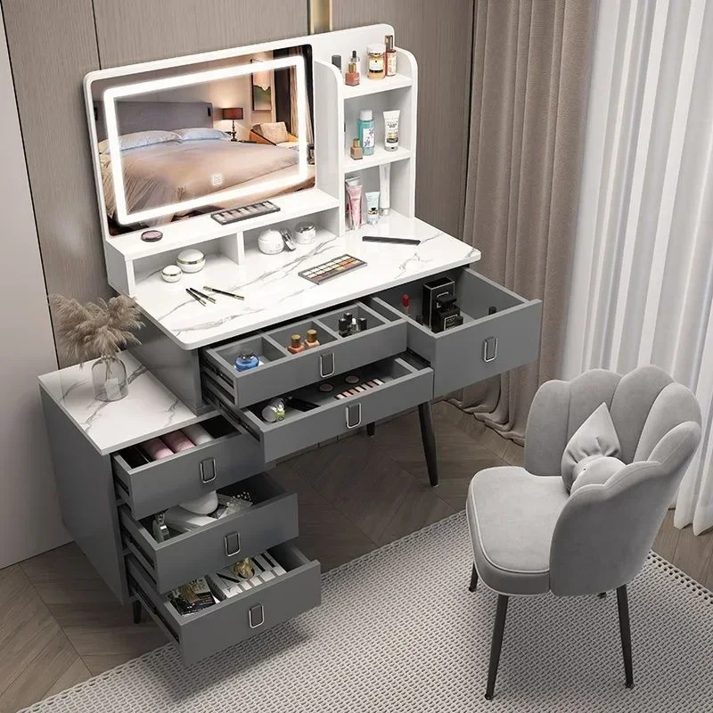 

Luxury Vanity Makeup Dressing Table Makeup Vanity with Lights 5 Drawers and Cabinets Dressing Table Set with Large Mirror Desk