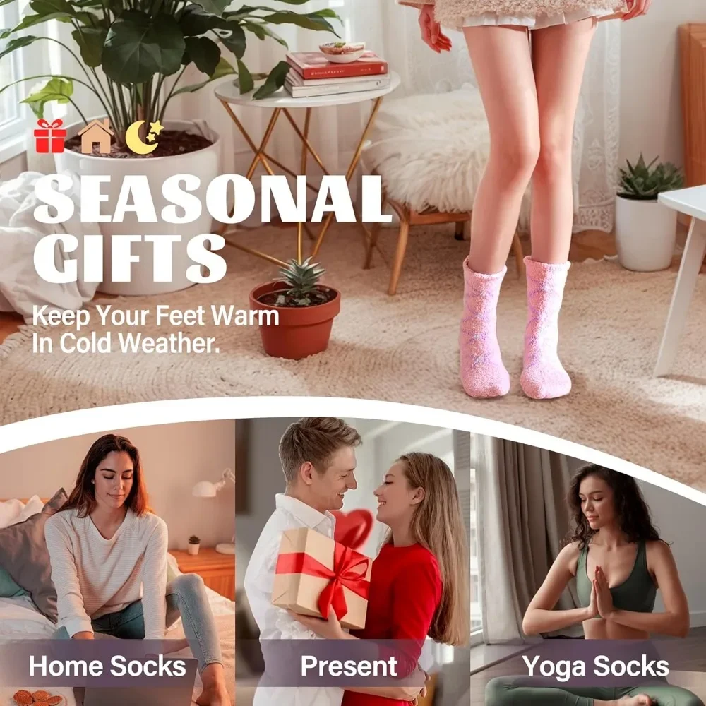 Meias femininas fuzzy chinelo – inverno fofo e confortável cabine quente para casa