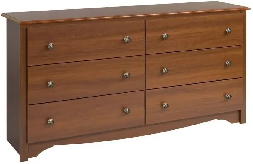 

Cherry Double Dresser for Bedroom, 6-Drawer Wide Chest of Drawers, Traditional Bedroom Dresser, CDC-6330-V, 59"W x 16"D x 29"H