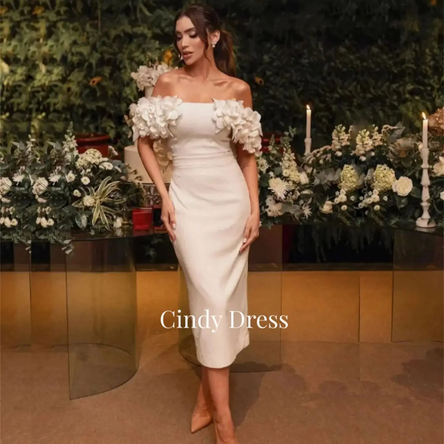 

Cindy 3D Flowers Mermaid Ivory White Grace Off the Shoulders Wedding Party Dress Saudi Evening Dresses 2024 Elegant Woman Gala