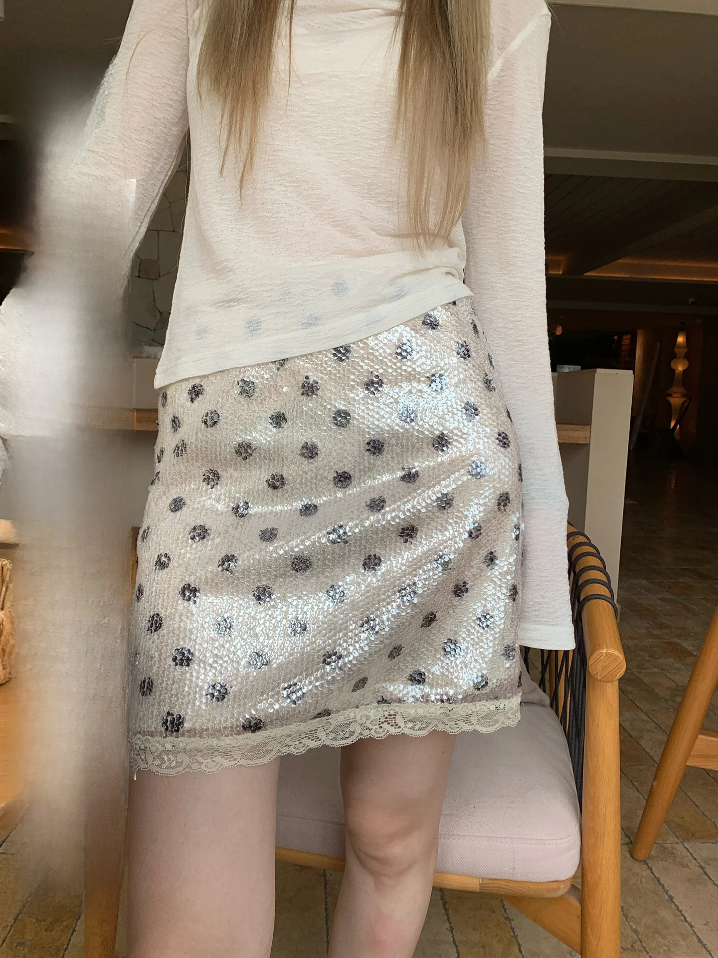 

Юбка-карандаш с высокой талией, облегающая, в горошек, с бисером, цветная, женская, модная, весна-лето, с карманами