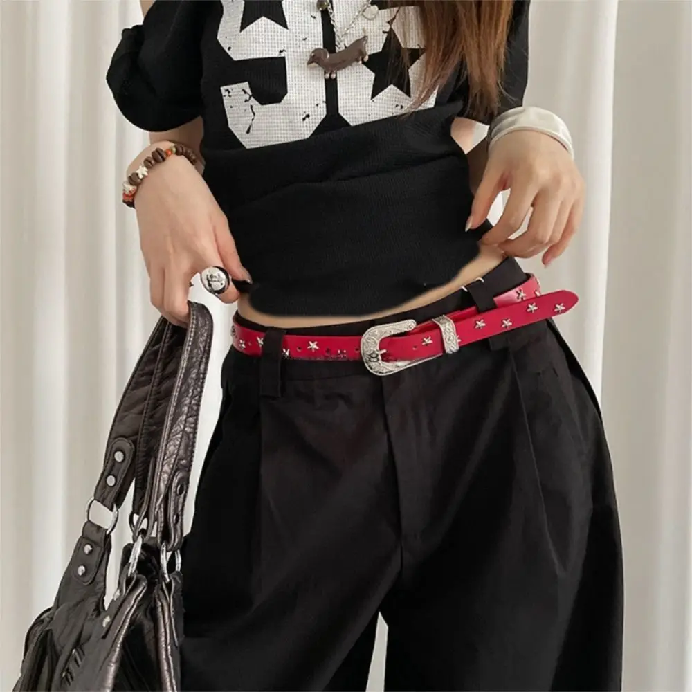 

Casual Pu Leather Punk Style Belt Carving Vintage Y2K Jeans Belt Metal Buckle Streetwear Women's Waist Belt Daily